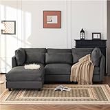 Dreisitzer-Sofa mit Schlaffunktion Grau 224 x 161.5 x66.5 cm Ecksofa mit Chaiselongue und Fußstütze für Wohn- und S