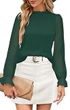 Odosalii Damen Blusen Festliche Shirt Basic Rüschen Stehkragen Oberteile Elegant Volant Ärmel Hemd Lässige Langarmshirt Weihnachten Blusenshirt Top