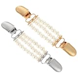 2 Stück cardigan clip perlen Pullover Schal Clips Clips für Kleidung Vintage Strickjacke Clip Pullover Clips Kleiderclips für Rückengurt Spannerclip zum Anbringen für Damen und Mädchen-Gold,Silb