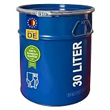 plasteo® 30 Liter Stahlfass Hobbock Deckelfass | Zyklon Absaugung Geeignet | Lebensmittelecht | UN-Zulassung | Made in DE | Mülleimer Behälter | 2 Griffe | Stabil Stapelb