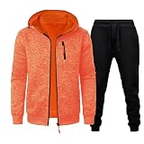 Generico Herren-Trainingsanzug mit Kapuze, Reißverschluss, Trainingsanzug mit Kapuze aus Jacquard-Stoff, Sport- und Fitness-Set für Herren, Strickjacke, Trikots und Wanderhose, Orange, XL