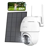 COOAU 5MP Überwachungskamera Aussen mit Solarpanel - 4dBi Kamera Überwachung Aussen Akku - WLAN Outdoor Kamera mit H.265-Videokomprimierung | 4 Spotlight | Cloud-Speicher | 2.4GH