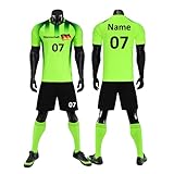 HDSD Personifizieren Fußball Trikot Kinder Erwachsene Heim-/Auswärtstrikot Kurzarmtrikot Shorts Set mit Namen Nummer Team Logo (Leuchtendes Grün)
