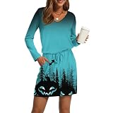 Halloween Kleid Damen Schwarzer Engel Kostüm Vampir Helloween Black Witch Hippie Damen Skelett Kleid Schwarz Halloween Vampir Huckepack Kostüm Halloweenkostüm Damen Vampire Costume (2-Himmel Blau,L)