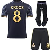 PraiseLight R. Madrid Toni Kroos #8 Auswärts Kinder Trikot 2023/2024 Fußball Shorts Socken Set Jugendgrößen (Auswärts,30)