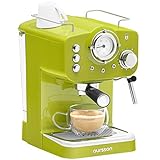 Oursson Kaffeemaschine, 15 Bar Espressomaschine, Espresso-Siebträgermaschine, Milchaufschäumer für Cappuccino und Latte, EM1500/GA, Grü