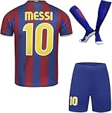 Heim Trikot Limitierte #10 Leo. Heim Fußball Kinder Trikot Auflage Shorts Socken Set Nostalgie Jugendgrößen (Blau/Rot,Leo,24)