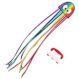 Wolkenstürmer - Farbenfroher Kinderdrachen Mini Oktopus Regenbogen - 1-Leiner Drachen & Flugspielzeug mit Gestänge - Drachen ab 3 Jahren - mit praktischer Aufbewahrung