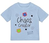 Baby Tshirt in Hellblau 0-36 Monate mit Druck T-Shirt mit Spruch Chaos Creator, Chaos Kind, Randale Rämmi Dämmi T-Shirt für Kleinkind 0, 1, 2, 3 J