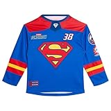 DC Comics Justice League Superman-Hockey-Trikot, langärmelig, für Kleinkinder bis große Kinder (2T - 14-16), Blau / Rot, Superman, 10-12