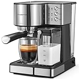 Cozeemax Siebträgermaschine, Espressomaschine, Kaffeemaschine für Milchkaffee und Cappuccino, Professionelle 15-Bar-Pumpe und Milchaufschäumer, Edelstahl-gebürstet/Schw