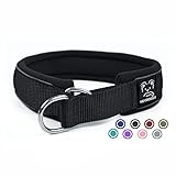 Weich Neopren Gepolstert Hundehalsband (4cm Breite) Reflektierend Hund Halsband mit Robust Nylon & Zugstopp, Bequem Zughalsband Dressurhalsband für Kleine Mittlere Große Hund Anti-Zug Walken M,Schw