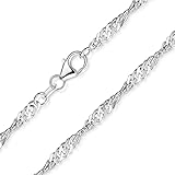 Materia Feine Singapurkette 925 Silber Kette Damen 45cm - 3mm Halskette Frauen flach diamantiert K95-45