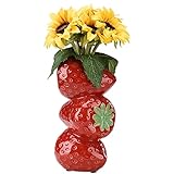 LIBOOI Erdbeervase, Keramik-Dekoration, Blumenvase für Vintage, Zuhause, Küche, Flippige Partydekoration, Geschenke (Rot)