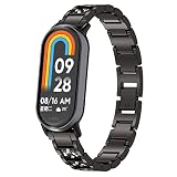 RuenTech Armband für Xiaomi Smart Band 10/9/8, Edelstahl Ersatz Metall Uhrenarmband Verstellbares Ersatzarmband für Mi Smart Band 10/9/8 Zubehör (Schwarz)