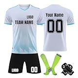 Topassion Personalisiertes Herren Trikot mit Nummer Namen Team Logo Benutzerdefiniertes Trainingstrikot für Kinder & Erwachsene Individuelle Fußball Trikots Shorts Socks & Knieschoner Sets,W