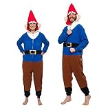 Funziez! Zwerg Kostüm und Hut Erwachsene Plüsch Fantasy Einteiler Halloween Pyjama - Blau - M