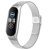 Mugust Armband für Xiaomi Mi Band 5/ Xiaomi Mi Band 6 Armband, Edelstahl Mesh Metall Ersatzarmband für Amazfit Band 5/ Xiaomi Mi Band 6/ Mi Band 5 (Silber)