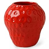 Pevfeciy Erdbeer Vase Keramik, Rote Vintage Vasen, Erdbeere Vases Einzigartiges Zuhause Küche Büro Badezimmer Dekor,M