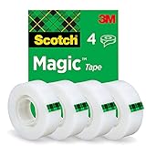 Scotch Magic Tape - 4 Rollen, 19 mm × 33 m - Unsichtbares Klebeband für allgemeine Zwecke zur Reparatur, Etikettierung und Versiegelung von Dok