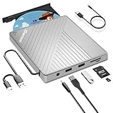 Externes CD DVD Laufwerk USB 3.0 Typ-C, Extern mit SD/TF-Kartenleser Portable RW Brenner,Schnelle Datenübertragung für Laptop,Desktop,MacBook,Win11/10/8/7/XP, Linux,Mac OS,V