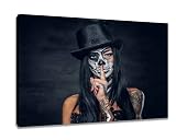 Visario Leinwand Bild Tattoo Frau Zylinder Nr 4032 80 x 60 cm Leinwand Bild Wanddeko hochwertig Wohnzimmer Büro Druck