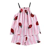 Kleinkind Baby Mädchen Strawberry Suspender Tops + Shorts Schlafanzug Nachtwäsche Outfits Schlafanzug Mädchen Winter 152 (Pink, 12-18 Months)