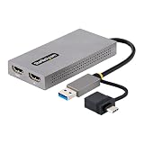 StarTech.com USB HDMI Dual Monitor Adapter, USB A/C auf 2x HDMI (1x 4K30Hz, 1x 1080p), externe grafikkarte, 11cm Kabel, USB 3.0 zu HDMI Bildschirm Adapter, Windows, Chrome OS & macOS (107B-USB-HDMI)