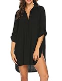 Ekouaer Damen Strandkleid Sommer Bikini Cover Up Beachwear Sexy Sommerkleid Transparent Strandbluse Shirt, Schwarz, M