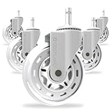 COSYLAND Bürostuhl Rollen - 5er Set Rollen für Bürostühle - Super Leise und Weiche für Hartböden, Parkett, Teppich, Laminat, Keine Bodenschutzmatte Nötig (Nicht für 1KEA), 11x22mm, Weiß