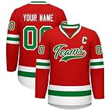 KONG JIMFAN Eishockey Trikot Personalisiertes,Hockey Kostüm für Erwachsene Locker Atmungsaktiv Eishockey Trikots mit Eigenem Namen Nummer Logo & Teamname,Sporttrikot für Fans(#B Red)