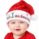 DPKOW Geschenk Mein Erstes Weihnachten Baby Weihnachtsmütze, Nikolausmütze Baby Weihnachtsoutfit Weihnachtskostüm Accessoires, Plüsch Samt Weihnachtsmannmütze Weihnachts Mütze 4-12 M