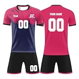 Personalisiertes Fussball Trikot mit Name Nummer Team Logo Fußball Shirt Shorts Set Fußballtrikot Jungs Mädchen,Kinder 2-14 Jahre Erwachsene XS-3XL
