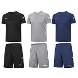 BUYJYA Herren-Trainingskleidung, athletische Shorts und Shirt-Set, 3er-Pack, für Basketball, Fußball, Training, Laufen, Fitnessstudio, M
