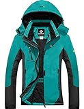 GEMYSE wasserdichte Berg-Skijacke für Frauen Winddichte Fleece Outdoor-Winterjacke mit Kapuze (Hellblau Grau,M)