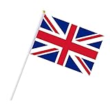 AhfuLife Union Jack Stick Flag, 15/30/100 Stück Hand Britische Kleine Flaggen mit 30 cm Weißer Stange für Feiern Queen's Platinum Jubilee Pub BBQ Royal Events Party Deko (14 x 21 cm, 15 Stück)