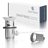 SANTRAS® Exzenter Ablaufgarnitur PREMIUM für Waschtisch mit Schutz vor Überlauf in Chrom – Komplette Überlaufgarnitur mit Ablauf Stöpsel in 1 ¼ für Armatur mit Zugstangeng