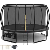 Devoko Trampolin Outdoor Ø 228/305/366/427 cm, GS-Zertifikat, Kindertrampolin Gartentrampolin mit Sicherheitsnetz, Rundes Riesentrampolin mit Leiter und Schuhb