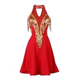 Yhsgscr Pailletten Latein Tanzkleid Für Damen Neckholder Cha Cha Anzug Für Erwachsene Elastisch Atmungsaktiv Ärmelloser Tango Salsa Trikot Mit Fischgrätenmuster,B,XL