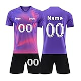 Generisch Fussball Trikot Set Personalisiert Herren Fußballtrikot Selbst Gestalten Sport Fußball Trikots Bedrucken Lassen Fußballdress mit Name Nummer Team Logo Lila 160