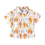 KODMNSW Hemd Jungen Sommer Kurzarm Hemden Cartoon Drucke Kurzarmhemd Baumwolle Sommerhemd Freizeithemd Stehkragenhemd Lustige Tierdruck Shirt für 3-9 Jahre Gutscheine Gelb 7 J