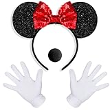 iZoeL Mini Maus Haarreifen mit Glitzer Maus Ohren Schleife + Handschuhe + Nase, Damen Mädchen Karneval Fasching Kostüm…