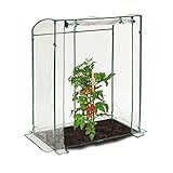 Relaxdays Tomatengewächshaus, PVC-Folie, HBT: 170 x 130 x 75 cm, begehbares Foliengewächshaus mit Tür, transparent/grü