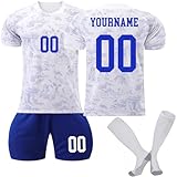 Frankreich Fußball Trikot Personalisiert für Kinder/Erwachsener mit Eigenem Namen Nummern, Hause/Auswärts Fussball Trikot Shorts Socken Sets Trainingsanzug Jungen H