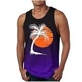 BFSWL Herren Tank Top Sport Ärmellos Tshirt Sommer Farbverlauf Tank Top Kokosnussbaum Bedrucken Tanktop Hawaii Rundhals Achselshirts Bodybuilding Unterhemd Outdoor Sportshirt Workout Musk
