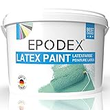EPODEX® Latexfarbe Matt | Abriebfest | Abwaschbar | Strapazierfähig | Geruchsarm | Hohe Deckkraft | 45 Farben Polar Weiß Bunt Farbig | Mengenrabatt 1kg-50Kg