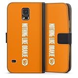 DeinDesign Klapphülle kompatibel mit Samsung Galaxy S5 Handyhülle aus Kunst Leder schwarz Flip Case Niederländische Nationalmannschaft orange Fanartik