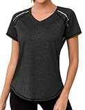 Gyabnw Sportshirt Damen Kurzarm Leichtes Atmungsaktiv Funktions Sport Shirt Damen Oversize V-Ausschnitt Sport Top Damen Für Fitness Laufshirt Yog