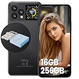 HAFURY V1 Smartphone, 16+256GB Handy, Dual SIM Simlockfreie Handys, 6,5 Zoll FHD+Smartphone ohne Vertrag, Android 13, 64MP+32MP Kamera, 1,41 Zoll Rückbildschirm, NFC/FACE ID, 4G, 2024 Neu, Schw