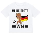 Baby Tshirt in Weiß 0-36 Monate mit Druck T-Shirt zur Weltmeisterschaft Meine erste Fußball WM, Kleiner Deutschland Bär T-Shirt für Kleinkind 0, 1, 2, 3 J